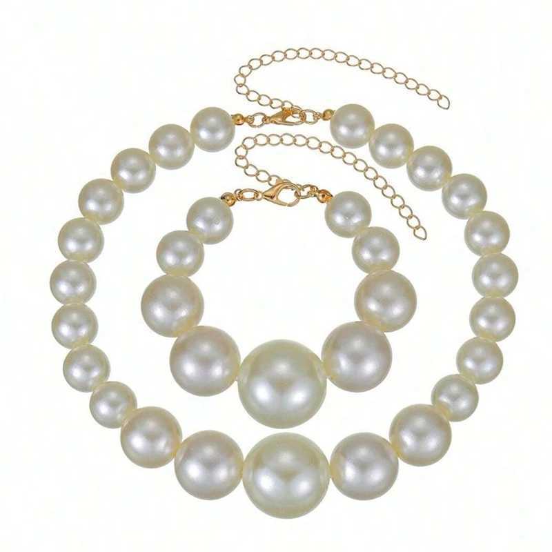 New Bride Jewelry Set Fashion Elegant Imitation Pearl Necklace Earrings Womens Wedding Party Accessories Z250607