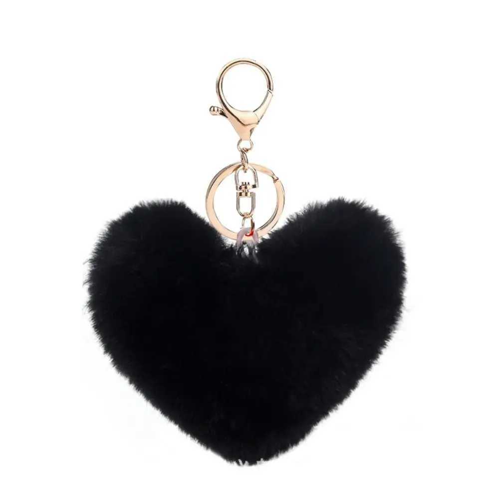 Fashion Love Heart Plush Bag Pendant Fluffy Ball Imitation Rabbit Fur Key Chain Bag Accessories Solid Color Car Key Ring XJ250607