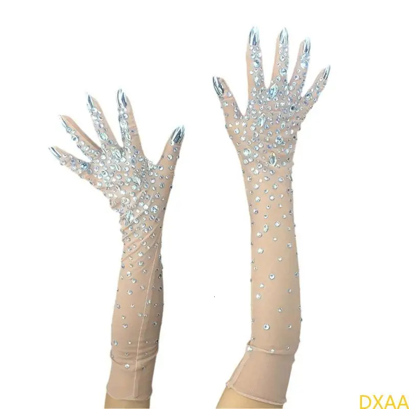 DXAA 2pack Rhinestones Meshes Pattern Gloves Arm Length Gloves Wedding Mittens 250603