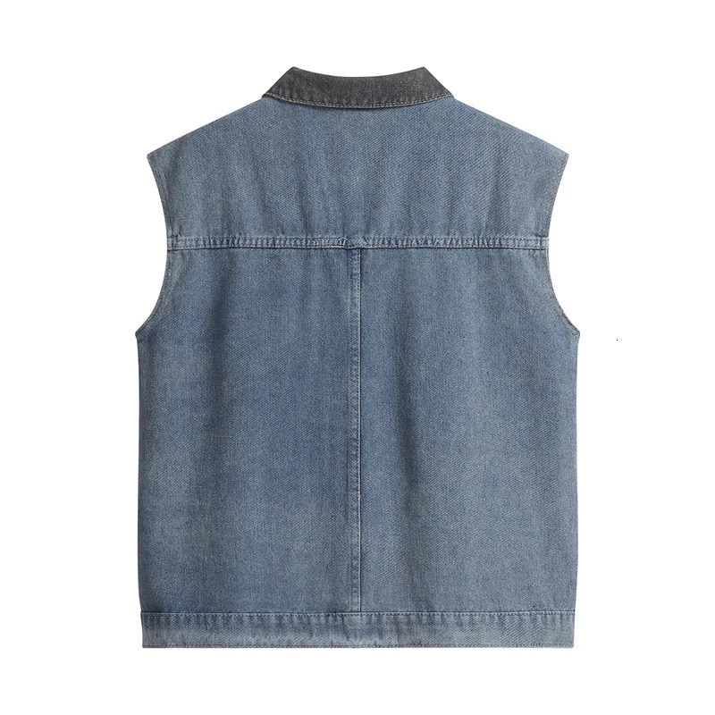 American Retro Sleeveless Denim Vest Men Spring Autumn Fashion Versatile Coats Handsome Casual Loose Blue Workwear Jacket 250530