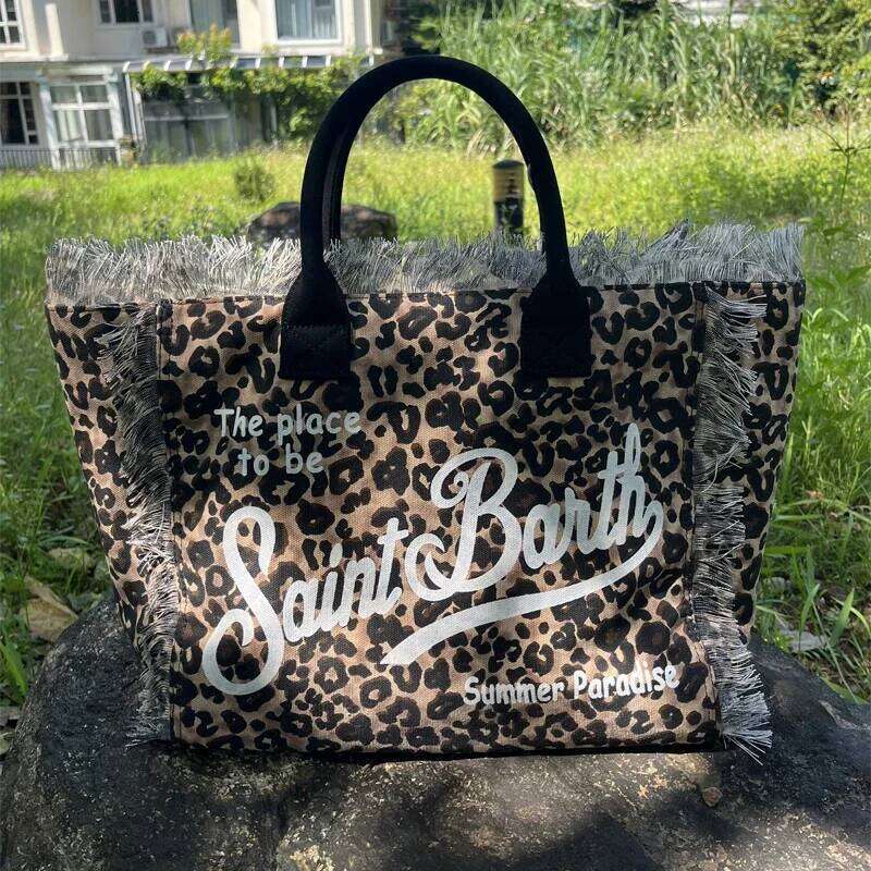 Lightweight Premium Leopard Women's Canvas Handmade Tassel Art Font Designer Large Capacity Tote Handbag