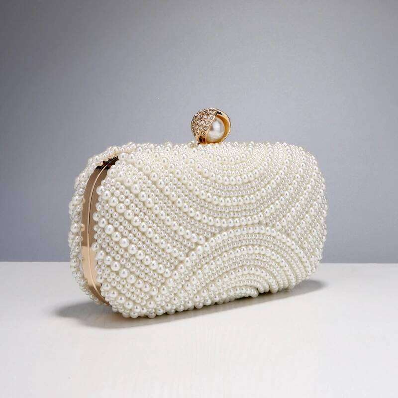 Beading Women Evening Bags Vintage Small Chain Shoulder Pearl Dias Metal Ladies Clutch Handbags