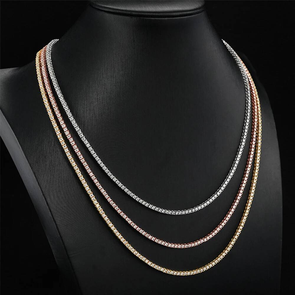 2mm D Color Full Moissanite Tennis Necklace/Bracelet with GRA S Sier Delicate Dia Neck Chain for Women Men Jewelry Gift