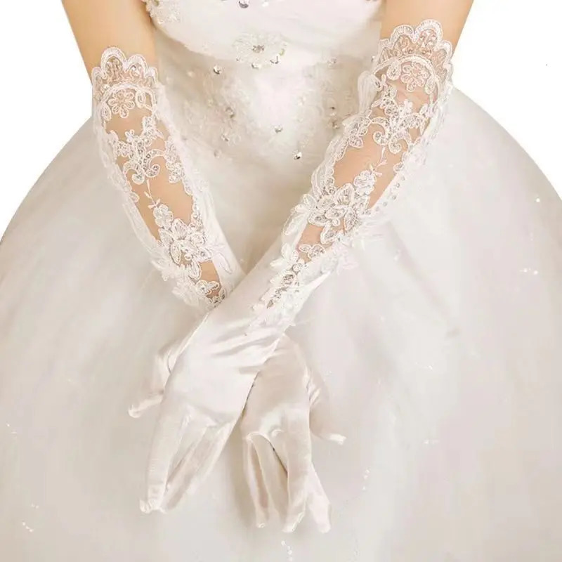 Elegant Satin Lace Gloves Long Bridal Gloves for Bride Flower Girl Wedding Prom Party 250603