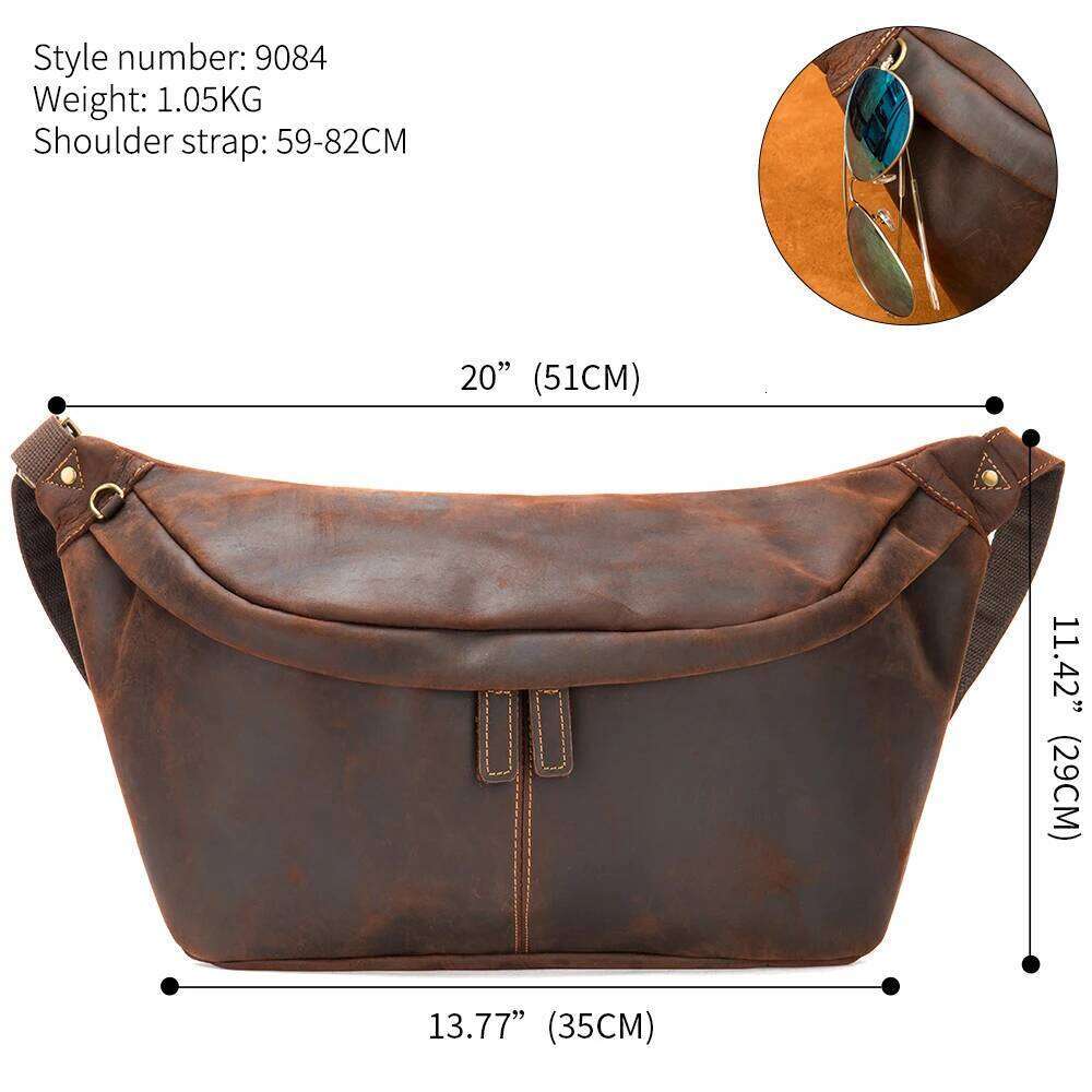 WESTAL Crazy Horse Leather Chest For Men Large Capacity Fanny Waist Packs Hip Bag Sling Side Pouch Outdoors Sports Riding