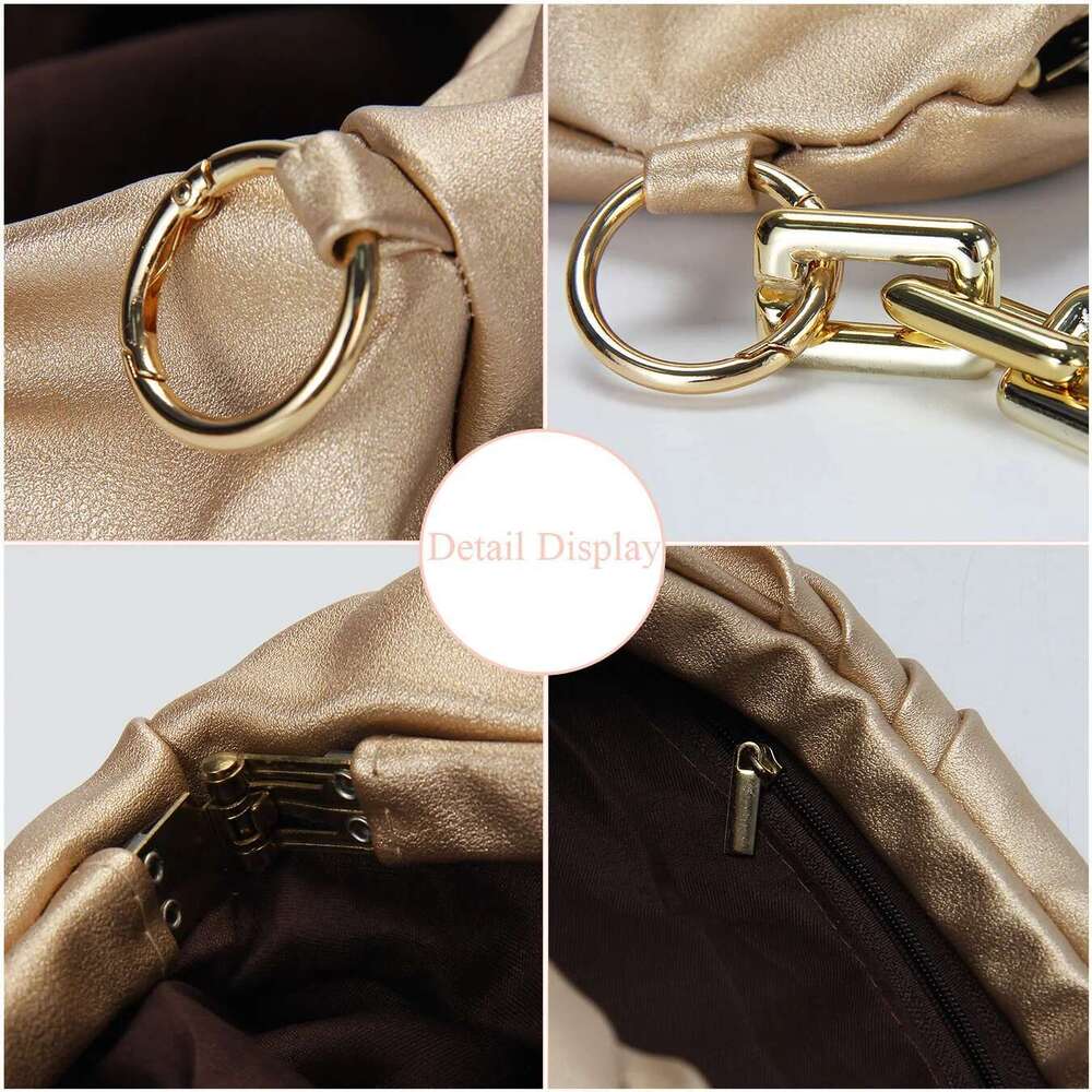 Golden Pleated PU Ladies Shoulder Bag,Short Chain Tote Evening Bag,Large Capacity Crossbody Bag,Suitable For Wedding,Party