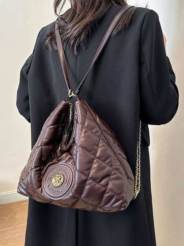 Single Double Shoulder, Crossbody Tote Bag, Dia Grid Embroidered Thread Casual Women's Bag