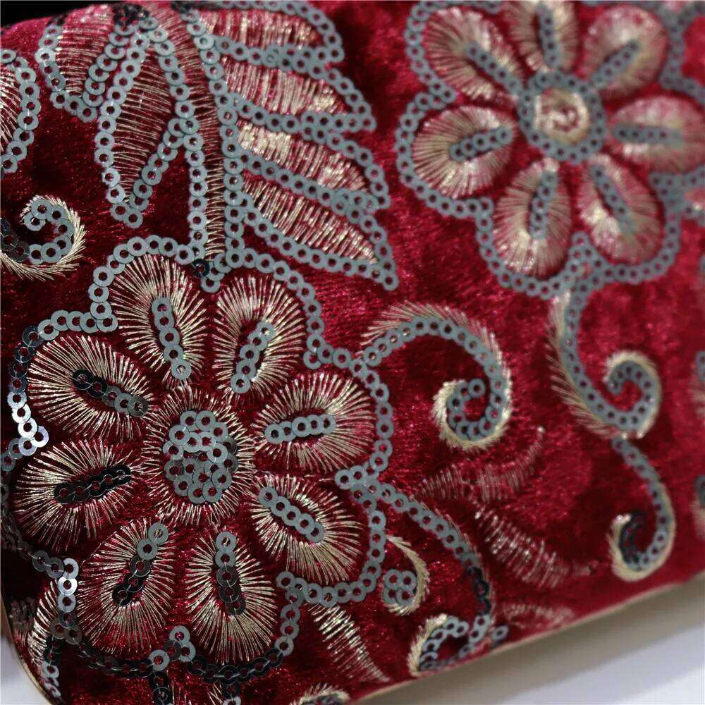 Fashion Wallet Women's Embroidered Flower Sequins Veet Evening Bag Chain Shoulder Clutch Party Ball Handbag