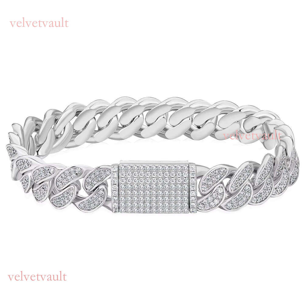 KRKC 12mm 14k Gold Plated Hip Hop Jewelry 5A Zircon Prong Iced Out Cuban Chain Bracelet for Women and Men