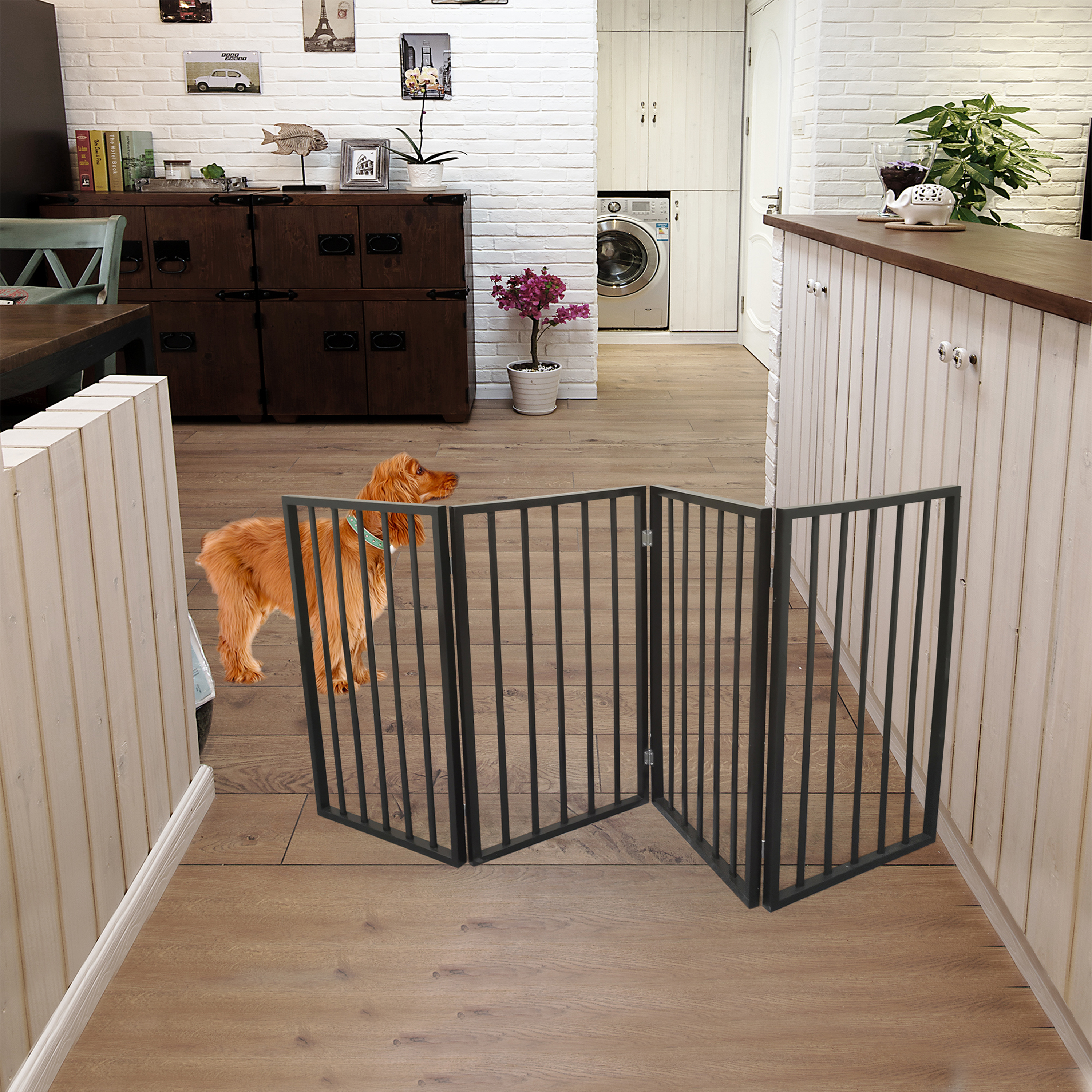 Wholesale Pet Gate Dog Gate for Doorways Stairs or House Freestanding Folding Arc Wooden