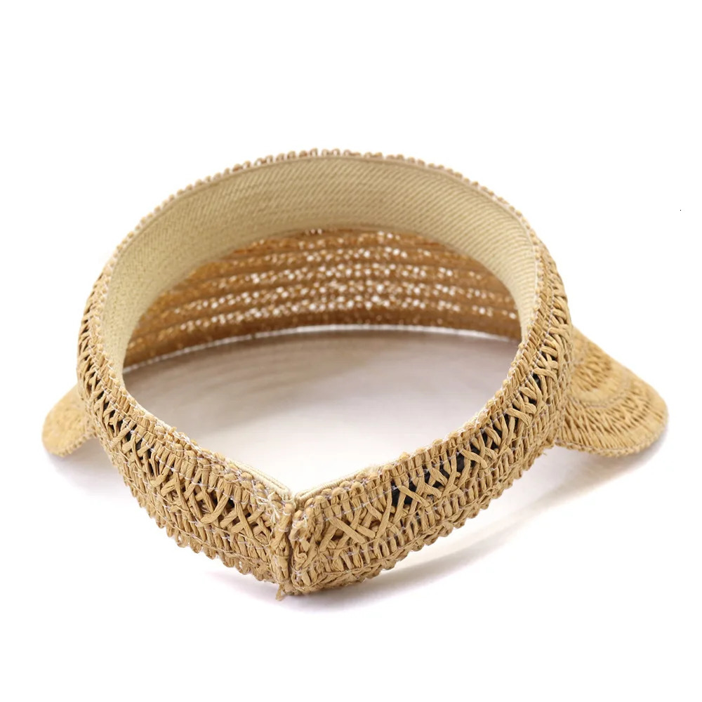 Empty Top Cap Spring Summer Korean Style Visor Straw Hat Outdoor Travel Beach Sun Protection Sunshade Big Brim Visor Cap 250603