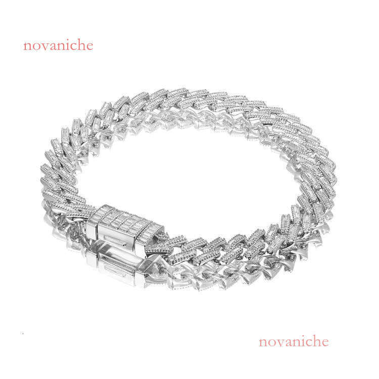 Manufacturer Wholesale White Gold Plated Mens Hip Hop Chain Cz Dia Iced Out Cuban Bracelet with Zircon Pearl Stones