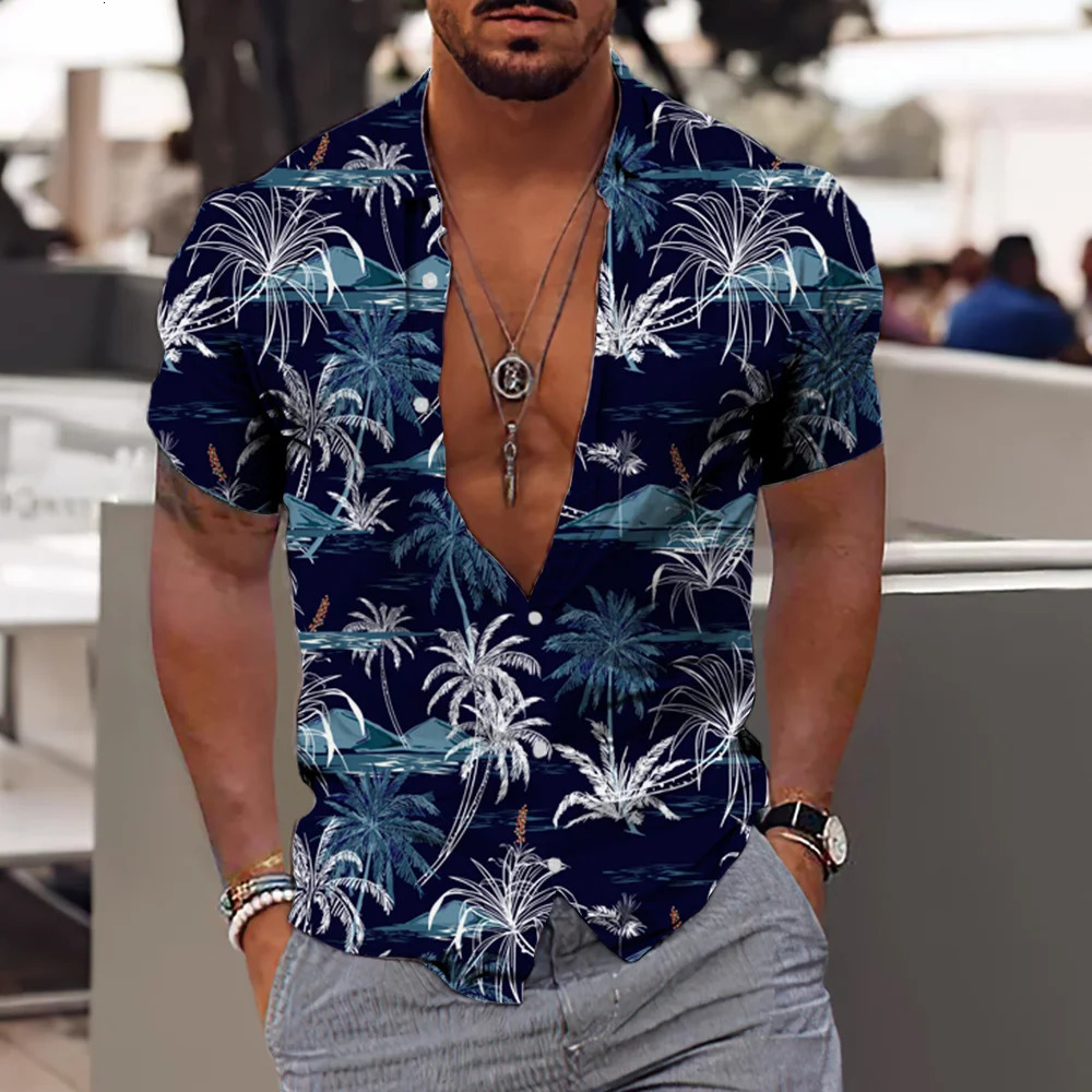 Coconut Tree Shirts For Men 3d Printed Mens Hawaiian Shirt Beach 5xl Short Sleeve Fashion Tops Tee Shirt Man Blouse Camisa 250606