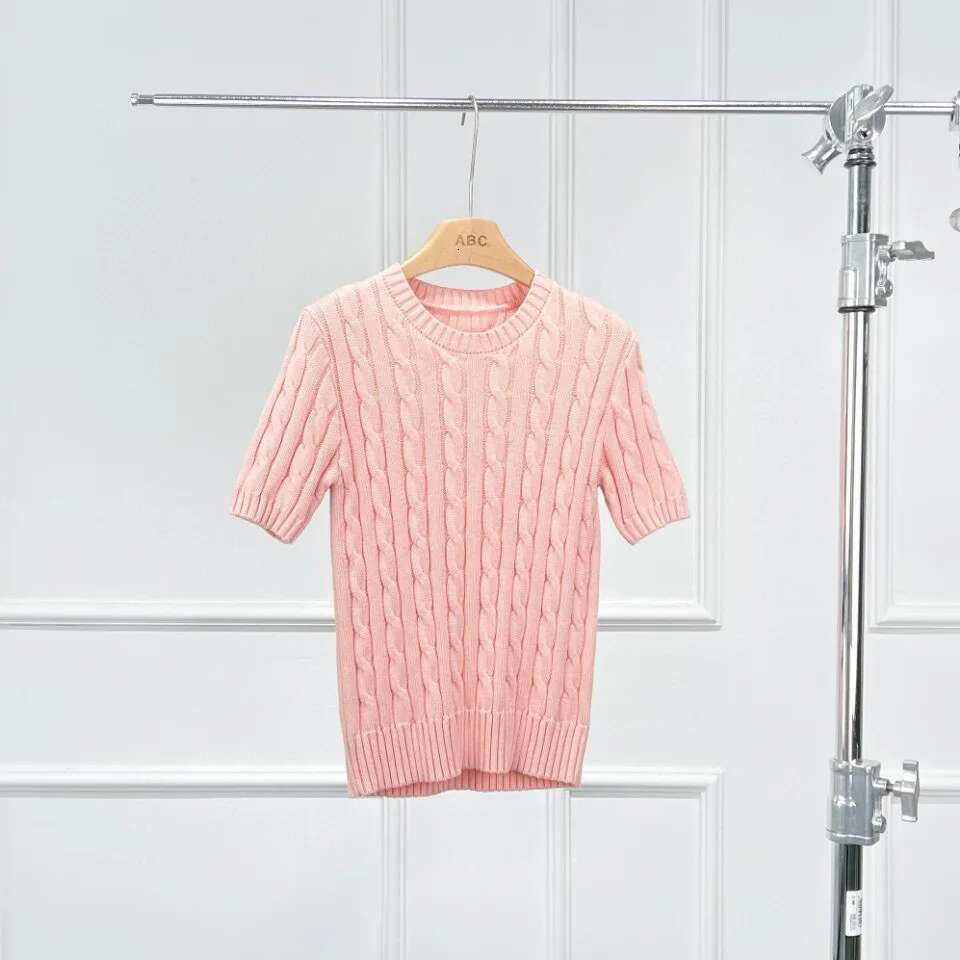 Coats Designer Women Naizaiga 100 Cotton O-Neck Twist Short Sleeve Slim Gray Pink Camel Blue Women Pullovers Wlhl105 Designer