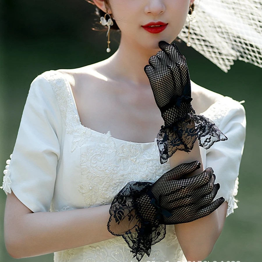 Wholesale Black Ivory Bridal gloves Bride Wedding accessories mariage Tulle lace guantes Lace gloves 250603