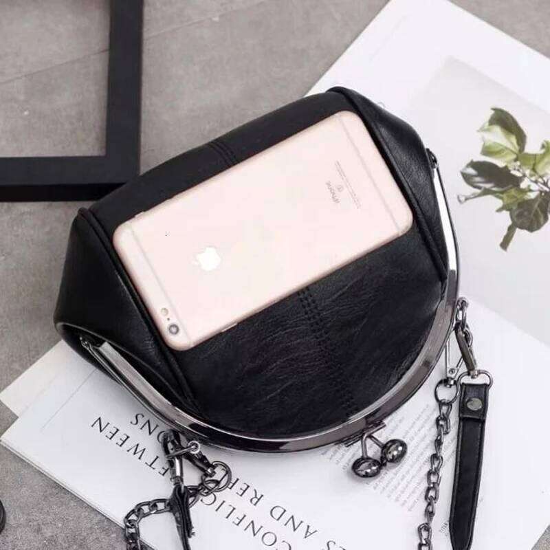 2025 New Vintage Two Straps Shell Lock Bag Chain Women Shoulder Crossbody Bags PU Leather Tote Women's Handbags Purses