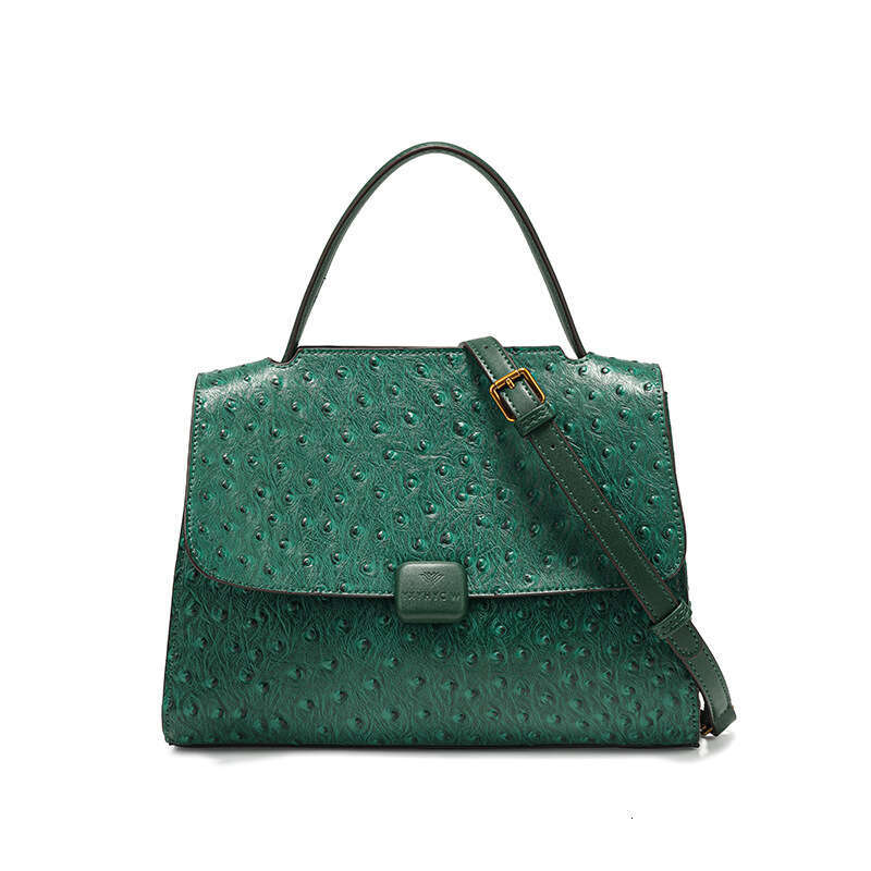 New Design Large Capacity Single Shoulder Crossbody Bag for Women Luxurious Elegant Green Ostrich Grain Embossed Leather Handbag