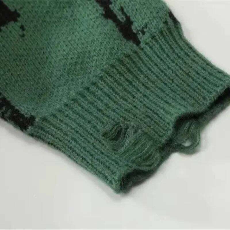 Y2k Hip Hop Ripped Sweaters For Men And Women, Grunge Vintage Knitted Jumpers, Punk Gothic Streetwear, Haruku Fashion Pullover
