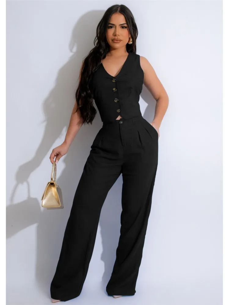 Fashion Sleeveless Vest Pants Women Solid Color Suit Spring Summer V Neck Ultra Short Top Slim Pants Female Office 2 Piece Set 250605