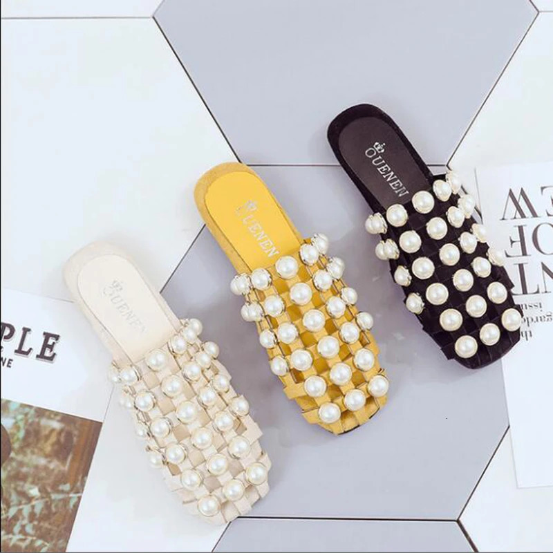 Fashion Summer Beach Sandals Shoes Pearl Sandals Thin Belt Roman Flat Women Flip Flops Casual Flat Slippers Women Sandalias 250603