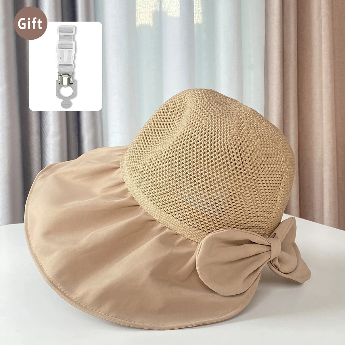 Summer Womens Sun Hat Anti-Ultraviolet Empty-Top Sunscreen Sun Hat Cover Face Fisherman Hat Free Hat Clip Buckle Storage 250606