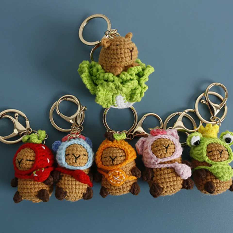 Kids Toys Capybara Doll Keychains Knitted Creative Cartoon Pendant Bag Accessories Crochet Key Ring XJ250607