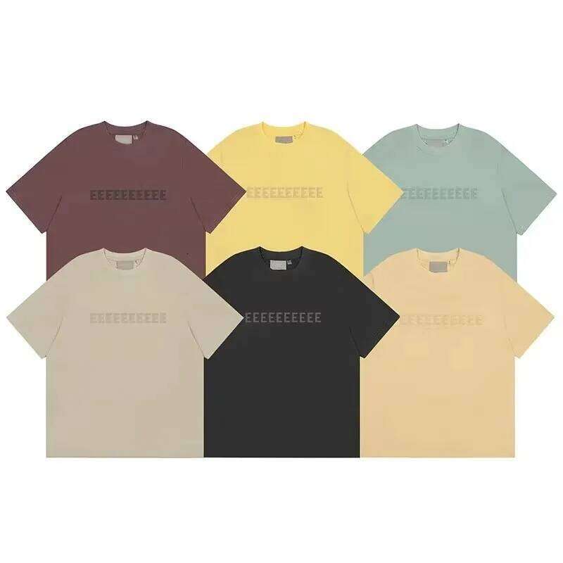 FW23 Classic Brand Double Line Men's T-shirt Trendy Design Front Two Rows Silicone Letter Short Sleeve High Street Loose Top Set