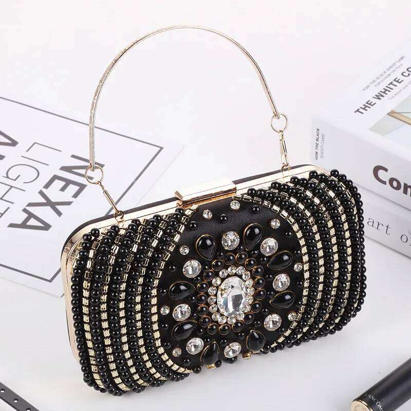 New Trendy Party Dinner Bead Pearl Crystal Hand Embroidery Rhinestone Evening Shoulder Bag For Wedding Women Prom