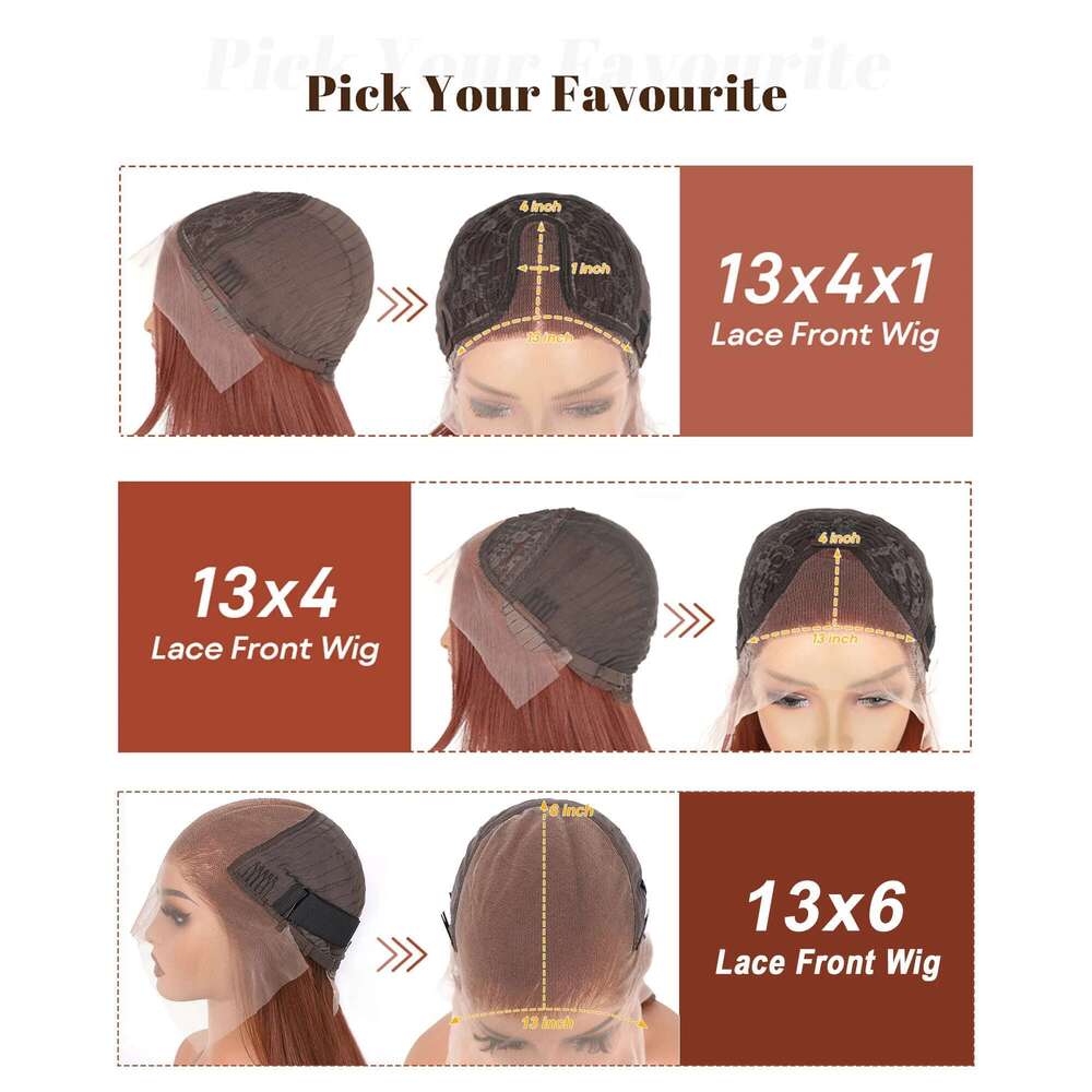 NAMM HD Straight Front Wig Reddish Brown Layered Cut Lace Copper Red Synthetic Butterfly Haircut Glueless Wigs