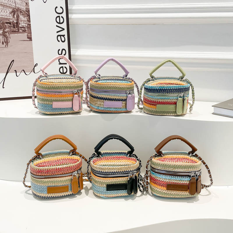 Luxury Brand Designer Bag Niche Light Luxury Bucket Bag For Women 2025 New Fresh Straw Bag Versatile Color-Block Striped Shoulder Crossbody Bag