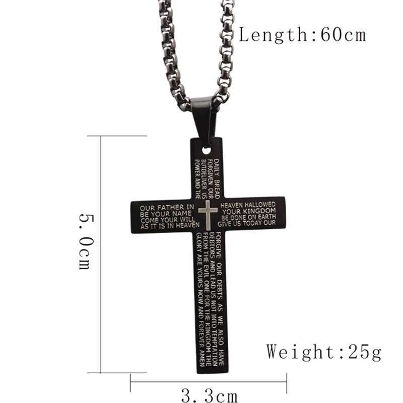 Summer Christian Bible Prayer Cross Faith Based Stainless Steel Pendant Men Necklaces Gift Fashion Jewelry Wholesale Waterproof