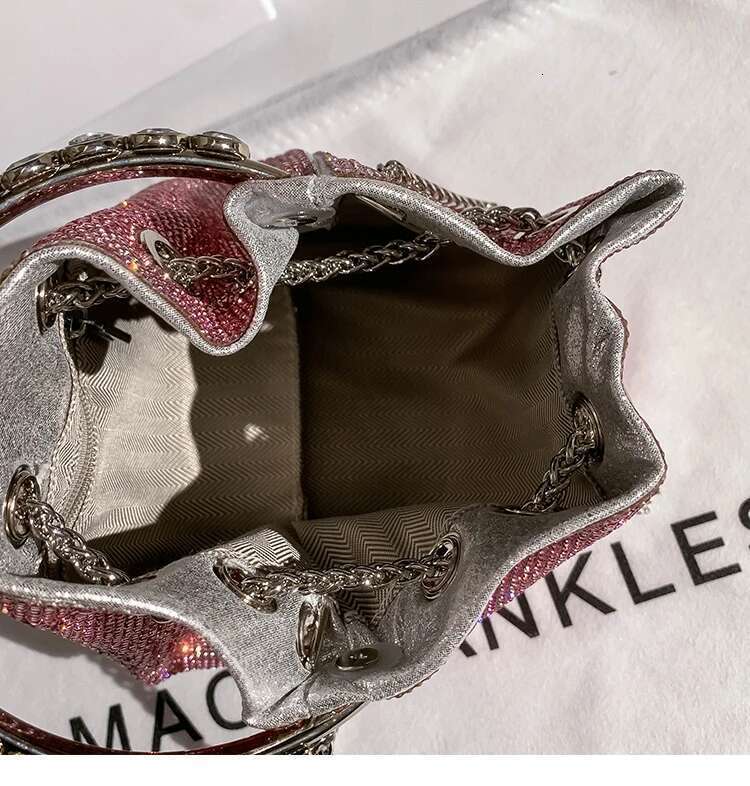 String Bucket Crystal Shiny Rhinestones Dia Evening Women's Handbag Wedding Party Clutch Purse Crossbody Bag