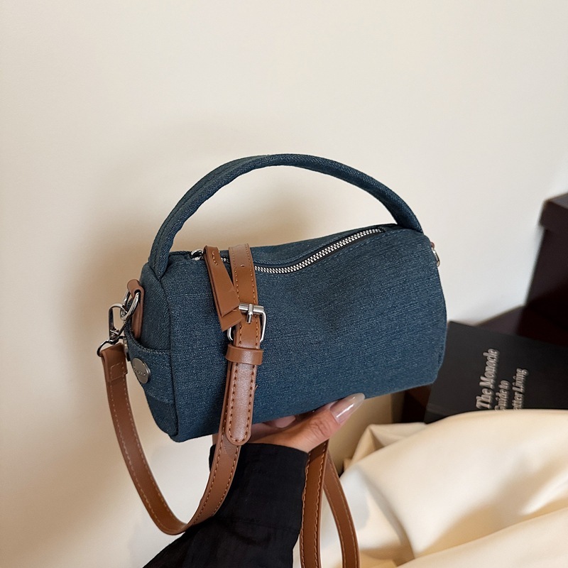 designer Small Bag for Women 2025 New Trend Color-Block Retro Denim Canvas Pillow Bag Versatile Handbag Shoulder Crossbody Bag T