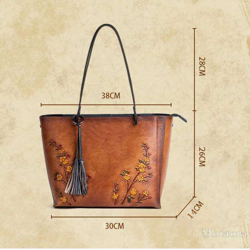 Vintage 3D Floral Embroidery Designer Large Capacity Women's Tote Bag Premium Cowhide Leather Handbags For Women 2025
