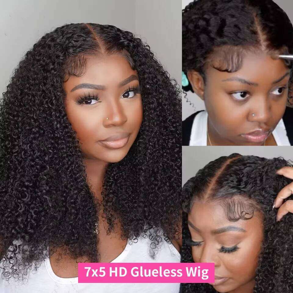 NAMM 7x5 Glueless Kinky Front Human Hair Wigs Afro Curly Frontal Ready to Wear Go 4x4 HD Lace Closure Wig
