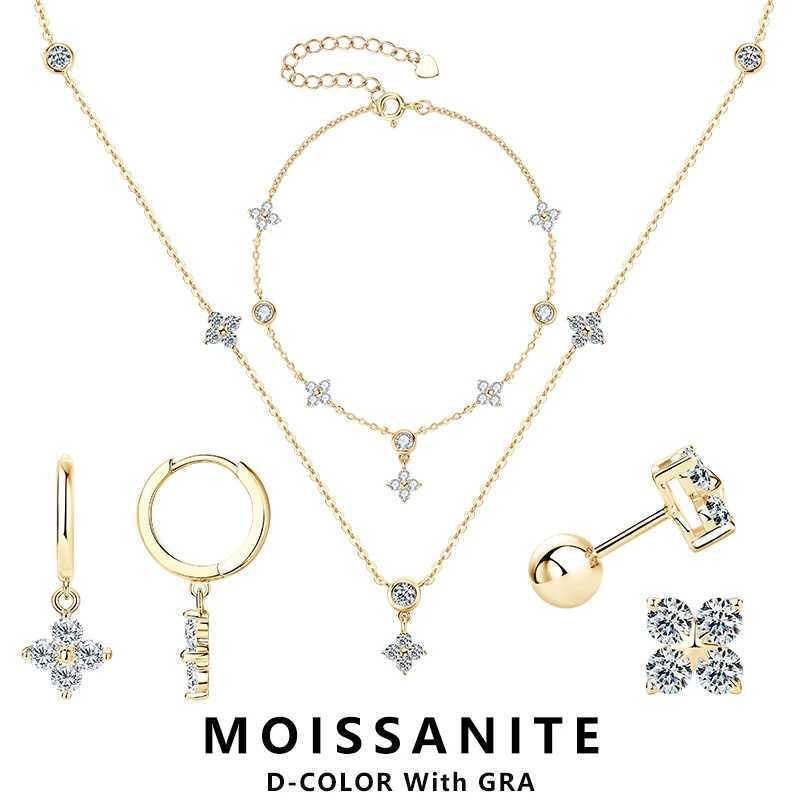 Lnngy Moissanite Necklace Earring 925 Sterling Silver Flower Pendant Moissanite Jewelry Set For Wedding Gift Z250607