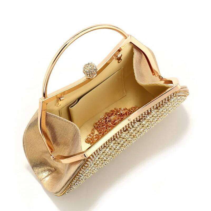 Gold Crystal Sequined Evening Women's Half Moon Sier Clutch Purse Dia Formal Wedding/Birthday Party Hand Bag