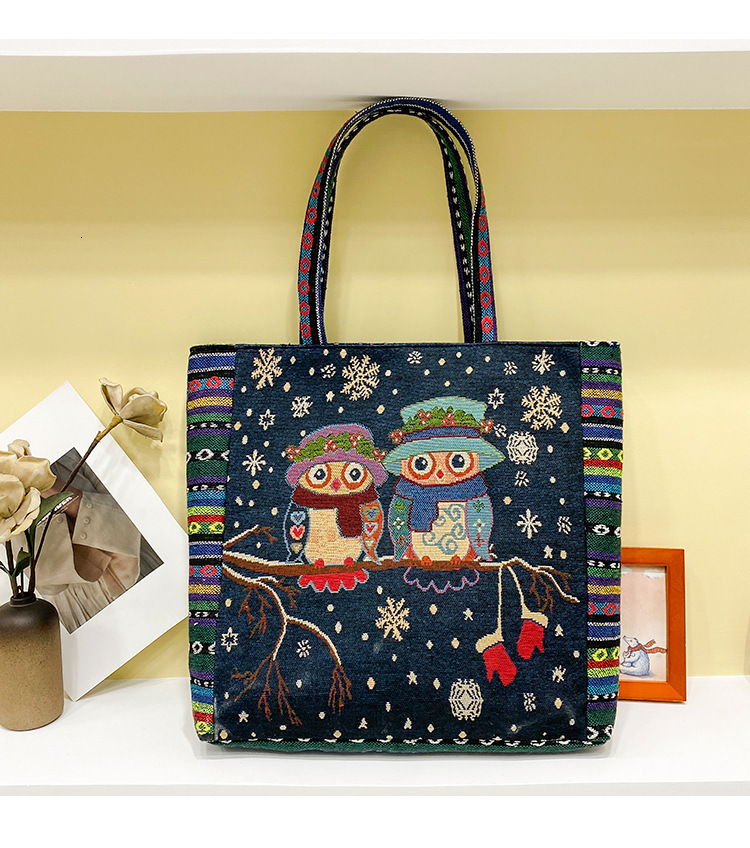 Free Shipping 2025 New Designer Bag Cross-border Large Capacity Women's Handbag Retro Ethnic Style Double-sided Printed Canvas Shoulder Bag Luxur