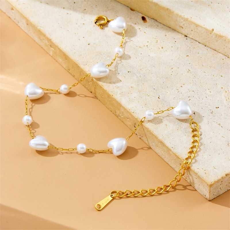 DIEYURO 316L StainlESS Steel White Irregular Heart Pearls Necklace Women New Trend Golden Non-fading Jewelry Set Z250607