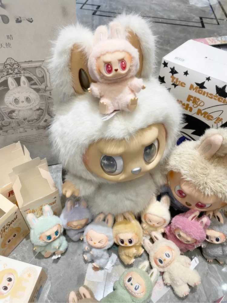 High Quality Anime Labubu Have A Seat Series Pendant Flocking Doll Model Toy Cute Monster 1 1 Replica Keychain Toy Birthday Gift Z250607