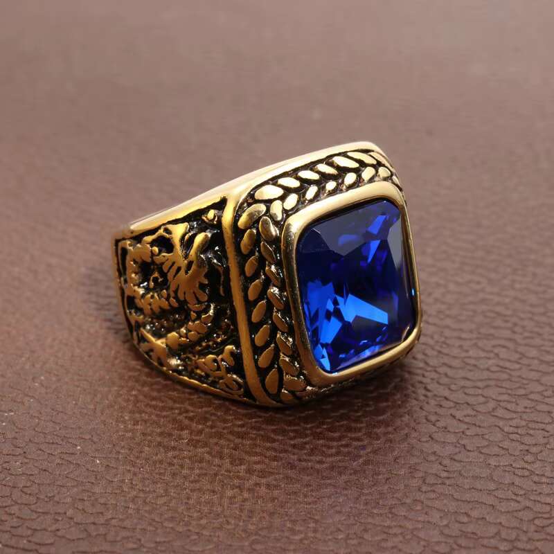 Popular 18k Gold-plated Titanium Steel Dragon Gemstone Ring Punk Style Rock Fashion Personality Stainless Steel Jewelry Ring