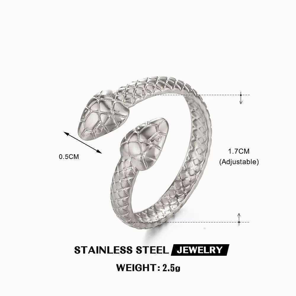 New Popular Boutique Jewelry Simple Stainless Steel Snake Ring Adjustable Classic Womens Casual Ring