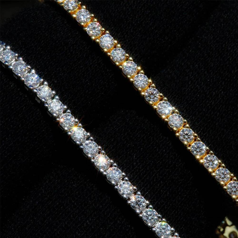 2mm D Color Full Moissanite Tennis Necklace/Bracelet with GRA S Sier Delicate Dia Neck Chain for Women Men Jewelry Gift