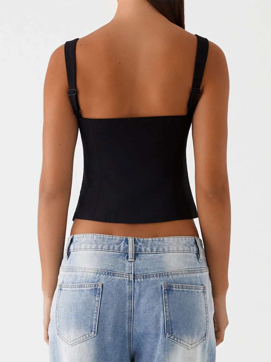 Womens Sexy Backless Crop Top with Split Hem and Cutout Detail Sleeveless Camisole for Clubwear and Street Style Fashion