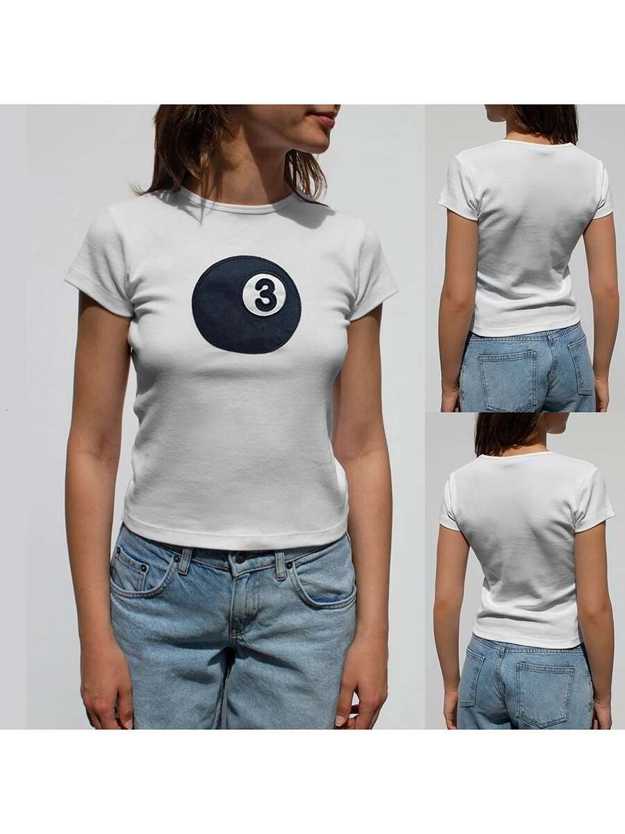 Womens Stylish Summer Short Sleeve Round Neck Graphic Print T-shirt with Floral Design