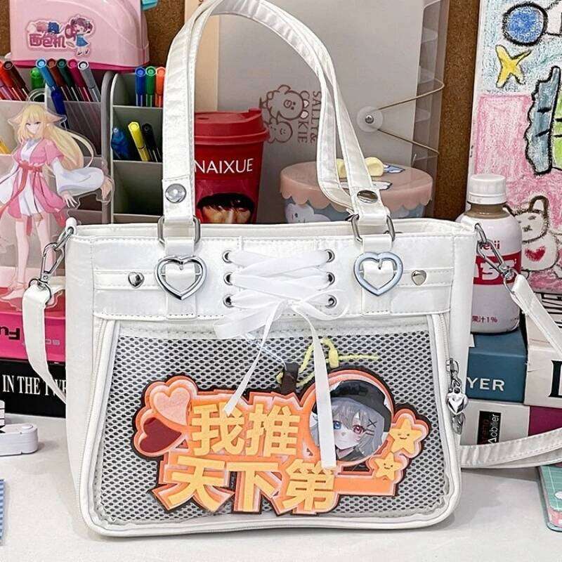 Small Red Crossbody Ribbon Japan Women Kawaii Clear Cute Shoulder Student Gilrs Heart Ita Bag With Insert H202