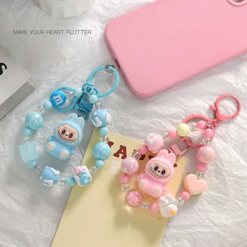 Creative Labubu Keychain Beaded Charm Backpack Hanging Pendants Cartoon Holiday Children Birthday Gift Keyring Decor Party FavorXJ250607