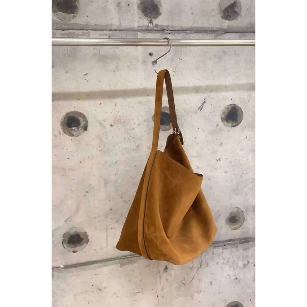 Jenny&Dave Minimalist Vintage Suede Frosted Cowhide Bucket Genuine Leather Commuter Large Capacity Tote Bag Women