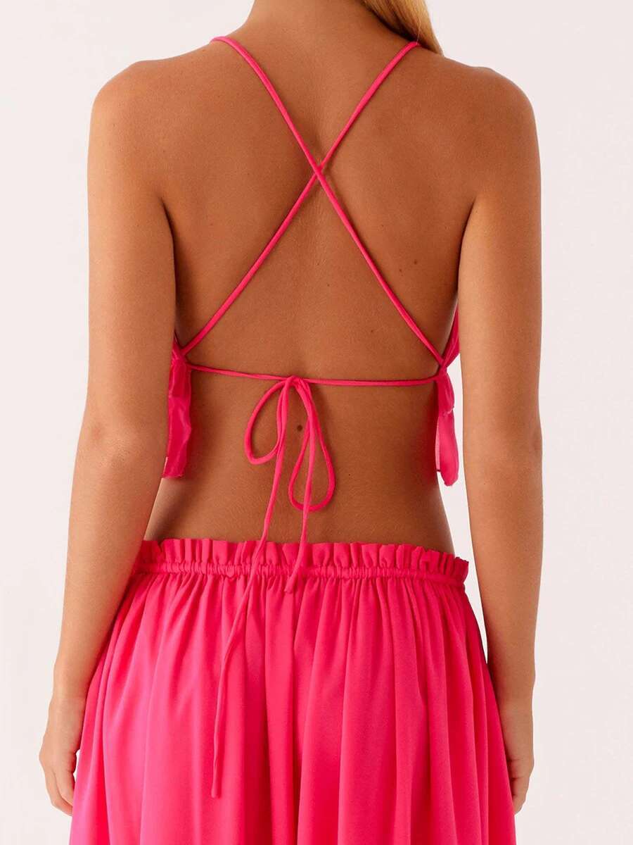 Womens Sexy V-neck Sleeveless Crop Top with Lace Trim and Adjustable Spaghetti Straps for Beach Party Night Outfits