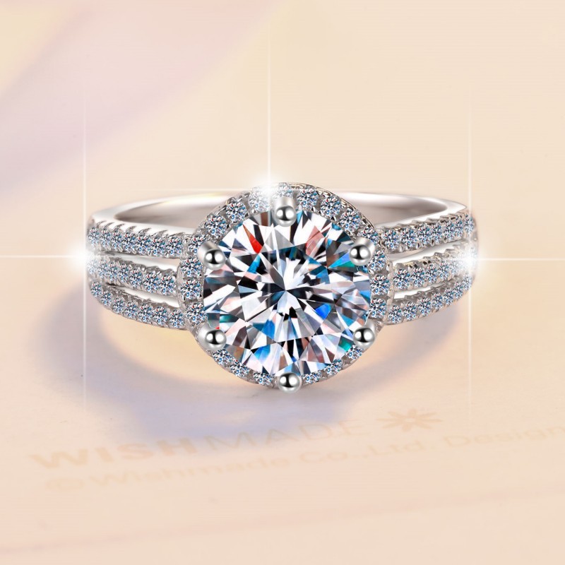 Moissanite Ring in S925 Sterling Silver, Three Life Design, Perfect for Engagements and Weddings, Luxury Women's Jewelry, Cross-Border Wholesale.